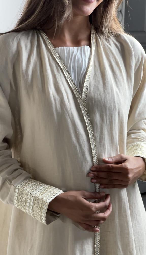 Cream and Green Abaya